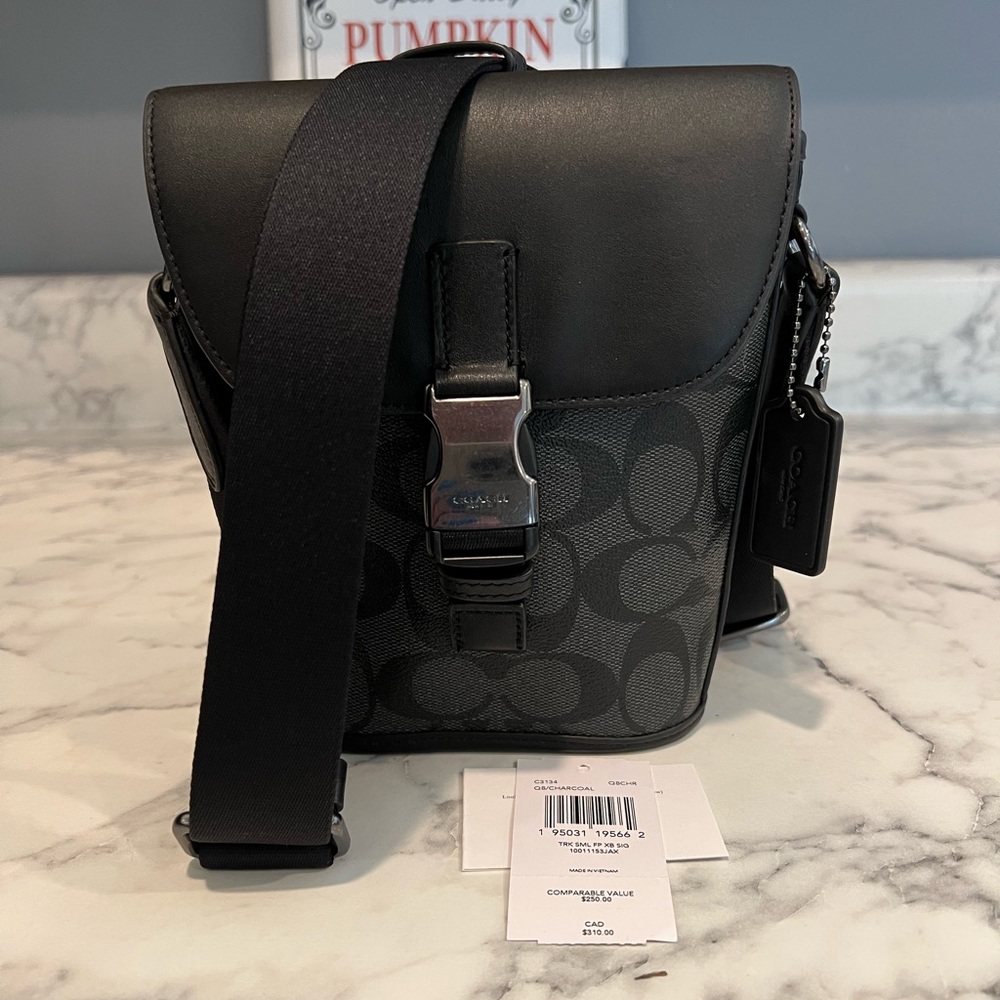 Coach Track Small Flap Crossbody in Signature Canvas